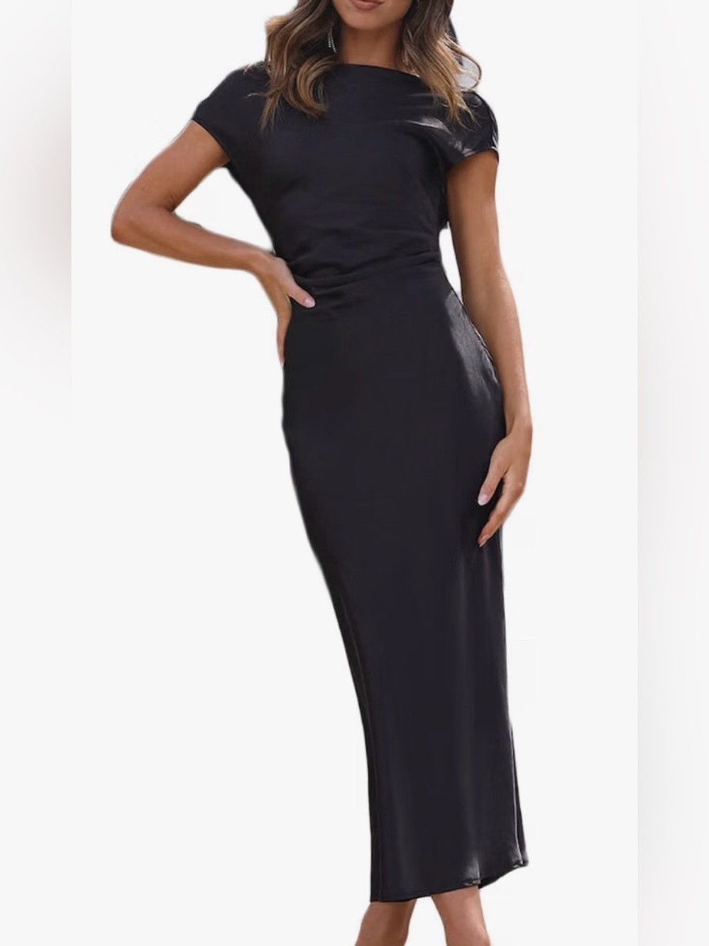 Elegant Black Cap-Sleeve Maxi Dress for Women